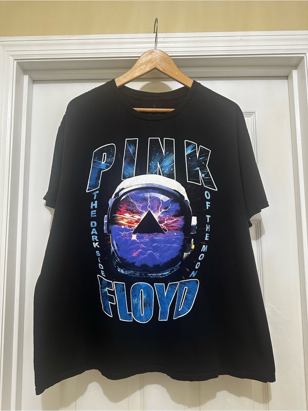 Pink Floyd Black Tee with Blue & Purple Space Helmet Graphic